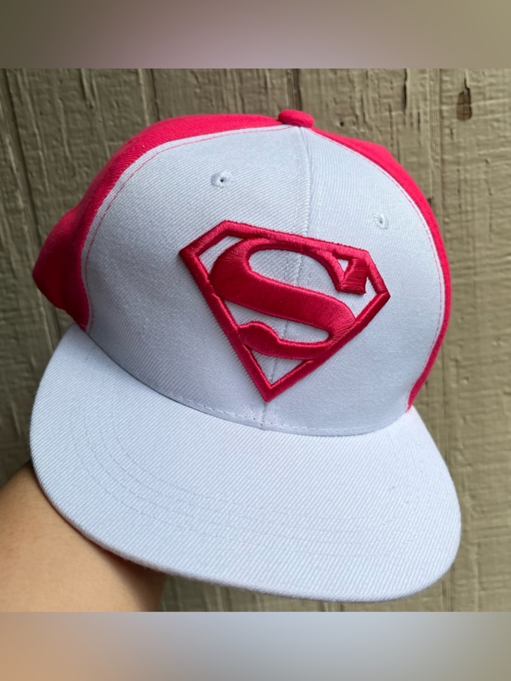 Womens White and Hot Pink Superhero Logo Snapback Hat